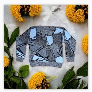 -Tip Top-VTG -Retro Funky oh so cool Grandpa Sweater -Blue/Grays-SzXL-EUC-Soft!